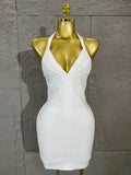 Neck-length V-neck Bandaged Halter Dress with A Fitted Bottom Hem  Sleeveless Form-fitting Cocktail Dress for Formal Parties