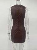 Sleeveless Leather Maxi Dress For Women Tight Pleated Sexy Hip-Hugging Dress Vestido Solid High Waist Party Female Dress