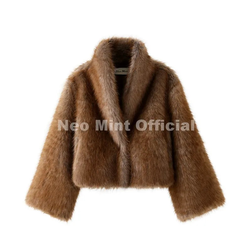 Iconic Girls Chic Street Fashion Brown Gradient Fur Coat Women Winter 2026 Vintage Faux Fox Fur Jacket Short Streetwear