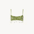 Women's Lime Green Sequined skirts Set 2 pieces sexy Spaghetti Strap Crop Top Mini Skirt with Tassel Lady Party Outfits