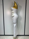 Women Celebrity Sexy Strapless Backless Flower Maxi Long Bodycon Bandage Dress 2025 Elegant Birthday Evening Club Party Dresses