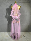 Women Sheer Mesh Rhinestone Skirt Long Tulle TrainSexy Costume For Club Party Stage ShowEvening Performance Events