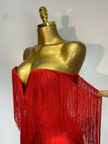 Women Sexy Strapless Tassel Off Shoulder Bandage Dress Fancy Club Celebrity Evening Party Mini Bodycon Dress Birthday Vestido