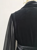 Elegant Patchwork Beading Formal Party Dresses for Women O Neck Long Sleeve Spliced Sheer Mesh Midi Dress Female Clothing