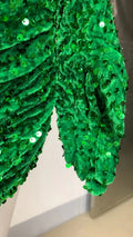 Women's Green Sequined Velvet Long Sleeve Turtleneck Mini Dress Fashion Hot Party Evening Stage Performance Gown Robes De Soirée
