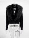 Fur collar Sweaster Cardigan Women's Buttons Long Sleeve Solid Slim Knitted Coat Female Autumn Winter Commuting Cardigan