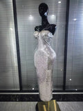 Gold Silver Shining Sequins Women Sexy Strap V-Neck Bodycon Long Dress Celebrity Red Carpet Evening Party Clothing