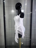 Red White Women Sexy Strapless Lace Bodycon Mini Dress With Gloves Celebrate Nightclub Party Birthday Photoshoot Wear