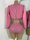 Women's Rhinestones Top Shorts Sets Nightclub Show Three Pieces Outfit Nightclub Performance Singer Dance Costume Stage Wear