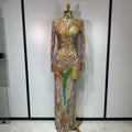 Sparkly Rhinestone Stretchy Mesh See Through Dress Women Performance Dancer Costume Rompers Party Nightclub Stage Outfit