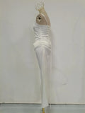 Sexy White Satin Maxi Dresses for Women Square Collar Sleeveless Tunic Fishtail Classic Dinner Dress Female Fashion