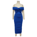 Women Evening Dresses V-neck Sexy Ruched Pleated Cocktail Elegant Party Dress Off Shoulder Birthday Formal Prom Dresses