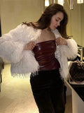 PU Leather Sexy Tube Top Pleated Waist Vest Women's Spring Fashion Solid High Street Zipper Irregular T Shirt Sleeveless