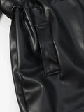Black Slimming Leather Jacket for Women Lapel Long Sleeve Patchwork Double Breasted Fashionable Coat Female Autumn