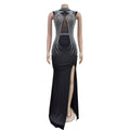 Luxury Woman Evening Party Dress Celebrities Outfits Gown Elegant Mesh Patchwork Rhinestone Birthday Dresses Clubwear