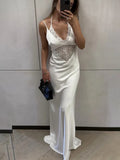 Fashion Lace Dress Women Sexy Sleeveless Hollow Out Backless High-Waisted Patchwork Dress Elegant Luxury Evening Dress