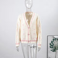 Printed V-neck Knit Cardigan Women Fashion Color Blocked Single Breasted Full Sleeve Sweater Cardigan Female Fall Chic Knitwear