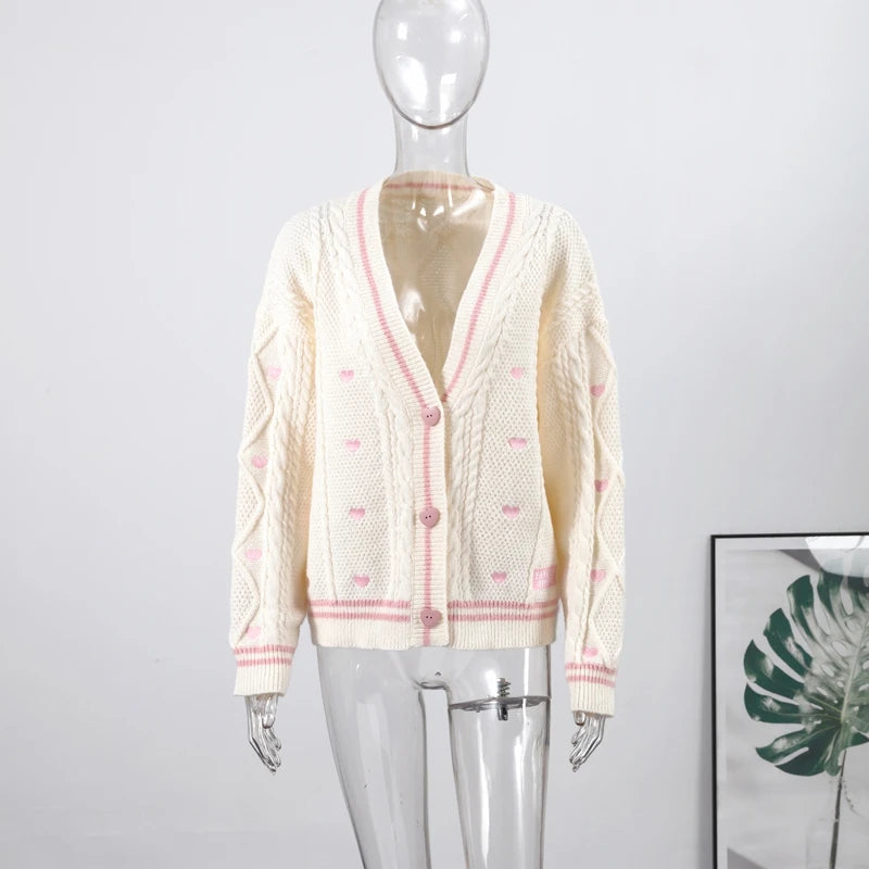 Printed V-neck Knit Cardigan Women Fashion Color Blocked Single Breasted Full Sleeve Sweater Cardigan Female Fall Chic Knitwear