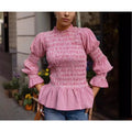 Solid Spliced Folds Slimming Blouses for Women O Neck Long Sleeve Temperament Minimalist Shirts Female New