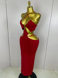 Women Sexy Halter Hollow Out Sleeveless Black Red Bodycon Long Bandage Dress Celebate Prom Elegant Luxury Birthday Club Dress