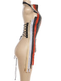 Pull The Chain Tank Top Women Y2K Patchwork Backless Shirring Colorful Print Sexy Wild Street Midnight Zip Club Vest
