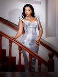 Women Sleeveless Bodycon Bandage Corset Long Dress Celebrity Elegant Gold Evening Party Luxury Birthday Dress Vestidos