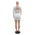 Sexy Women Sexy Top Bodycon Skirt Ruched 2 Piece Mini Dress Rhinestone Pearl Beading Summer Club Party Dress Sets Vestido