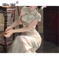Olive Girl Romantic Qipao for Garden Wedding 2026 Fairycore Photoshoot Everyday Wear S-XXL XS-3XL Plus Size Romantic Garden Party Editorial Not Costume Qipao Cheongsam Chinese Dress Chinese Heritage Fashion Women