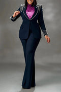 Fashion Pearl Splicing Women's Set Long Sleeve Blazer and Wide Leg Pants Suit 2024 Winter OL Fall Two 2 Piece Set Outfit