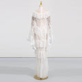 Retro Luxurious Wedding Dress for Women Stand Collar Flare Sleeve Spliced Ruffles Irregular Hem Party Long Dresses Female