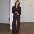 Women Solid Lapel Neck Top Pant Suit Set Elegant Full Sleeve Single Breasted Slim Coat Leg Loose Pants Suit Lady New Chic Sets