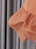 Fashion Orange 3D Floral Appliquet Mini Dress for Women Sleeveless O Neck Slim Sheer Tulle Puffed Skirt for Themed Parties