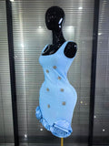 Black Skyblue Women Sleeveless Sexy O-Neck Shining Diamond Bodycon Mini Bandage Dress Birthday Party Photoshoot Stage Wear