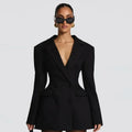 Lady Solid Waist Cinching Blazer Dress Fashion Full Sleeve Lapel V-neck Double Breasted Slim Vestidos 2026 Office Street Gown