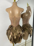 Sexy Diamond Feather Shining Mini Dress Strapless For Women Luxury Birthday Celebrity Evening Gown Performance Wear