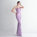 Women Strap Party Maxi Dress Sexy V Neck Evening Dress Celebrity Purple Sequin Dress Long Prom Formal Occasion  Dress