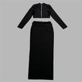 Women Long Sleeve Diamond Flowers 2 Pieces Bodycon Mini Bandage Dress Celebrate Nightclub Party Outfit Vestido
