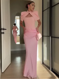 Satin Mermaid Maxi Dress Women Shoulder Pad Cutout Stand Collar Ruched Bodycon Evening Gown Wedding Prom New Hot Luxe Gowns 2026