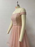 Sexy Shoulder Bared Formal Evening Gown with Asymmetrical Hem Tulle Ball Dress Glitter Birthday Party Christmas Dresses