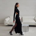 Black Turtleneck Backless Maxi Dresses Female Long Sleeve Slimming Minimalist High End Style for Luxury Cocktails