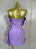 Luxury Chic 3D Beaded Flower Strapless Short Bodycon Bandage Dress Elegant Formal Party Prom Gown Birthday Wedding Guest Dresses