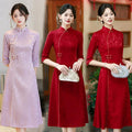 Red New Chinese Qipao Mid Sleeve Improved Retro Dress for Young Women Spring and Autumn Qipao Dress