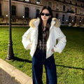 Fashion Faux Fur Trim Hooded Cotton Coat Women Asymmetric Zip Long Sleeve Puffer Jacket Female Winter Daily Warm Outfits 2026