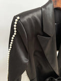 Elegant Beaded pearls blazer pants set Suits women flower white slim blazer +Sexy Mesh See Through sequin Trousers two-piece set