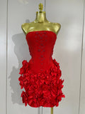 Elegant Cute Pearl Beaded Flower Sexy Strapless Bodycon Mini Bandage Dress Celebrate Eveing Party Birthday Cocktail Wedding Wear
