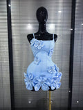 5 Colors Women Sexy Strap O-Neck Shining Flowers Bodycon Mini Bandage Dress Birthday Photoshoot Celebrate Cocktail Outfit