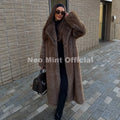 Winter Stylish Brown Gradient Extra Long Faux Fur Coat Women Mountain Fashion Overcoat Chic Vintage Fake Fox Fur Jacket