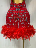 Women Sexy Halter Crystal Feathers Bodycon Mini Dress Nightclub Performance Stage Outfit Luxury Birthday Photo Shoot Dress