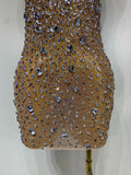Women Sexy Sleeveless Rhinestone Sheer Mini Bodycon Dress Evening Party Luxury Birthday Bar Nightclub Stage Performance Clothing