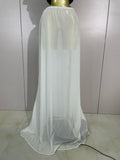 Women Elegangt Pearl Bandage Strapless TopAnd White Mesh Long Dress Two-piece Set Celebrity Evening Birthday Wedding Party Dress